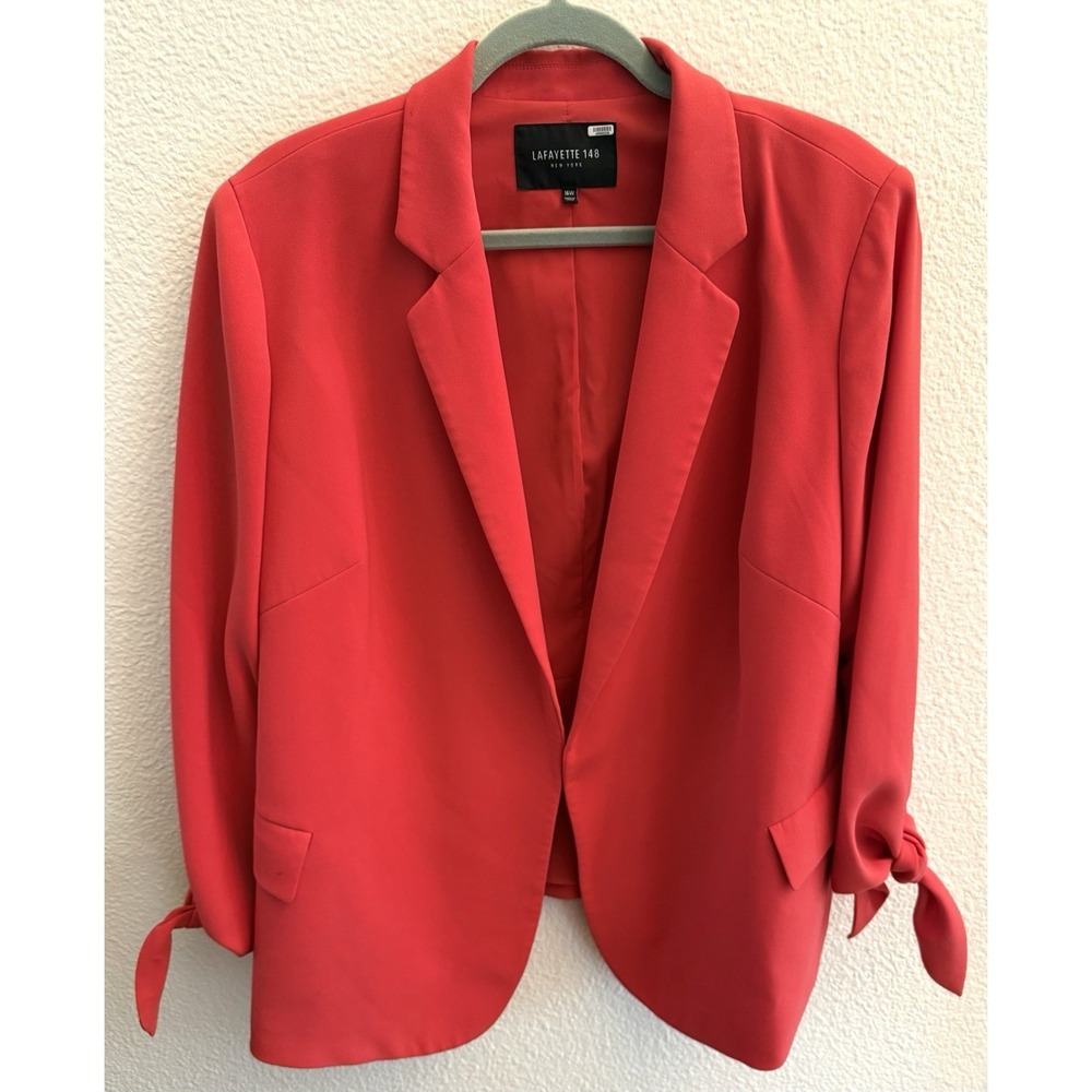LAFAYETTE 148 New York Watermelon Coral Tie Blazer Designer Work Wear Sz 16W